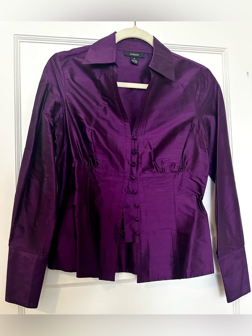 Alfani Deep Purple Satin Button-Down Blouse